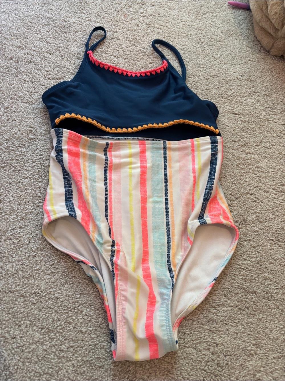 art class Navy One-Piece Swimsuit with Multicolor Stripes